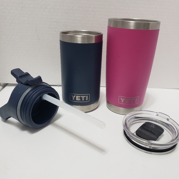 Yeti tumblers, used, pink with slide open lid and blue with straw top - Picture 6 of 6